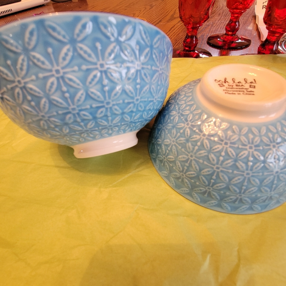BIA Rice Ramen Cereal Soup Ice Cream Bowls ~ Blue & Orange ~ Pretty! ~ Like New!